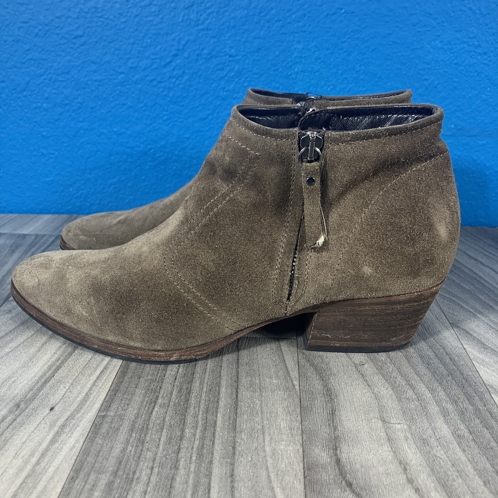 Vero Cuoio Womens Taupe Suede Ankle Boots Block Heel Side Zip Made in Italy